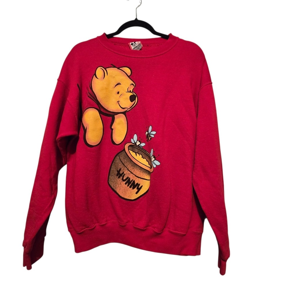 Vintage 90's Disney Winnie The Pooh Hunny Crew Neck Sweatshirt Womens M Red USA